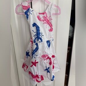 Crewcuts White Dress with Blue and Red Lobster Print